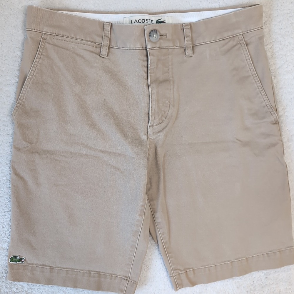 Lacoste Shorts Men 30 Beige Slim Fit Stretch Cotton Twill 9.5" Inseam Casual